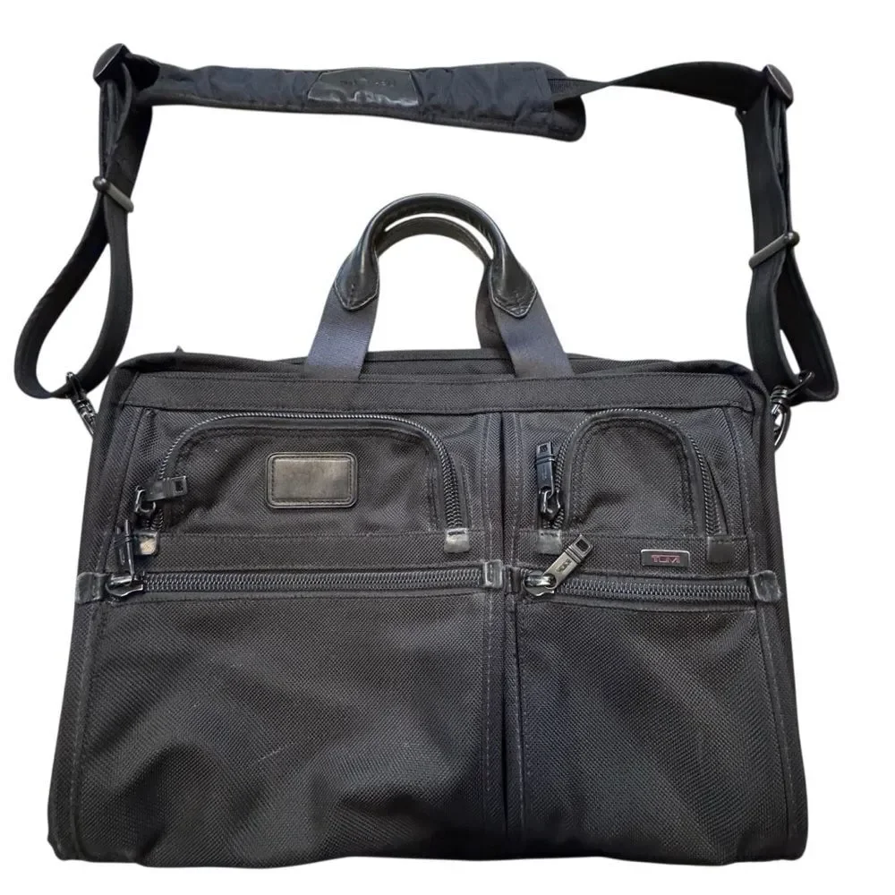 Tumi Black Nylon Laptop Briefcase 26114DH Shoulder Strap Name Tag Pacsafe